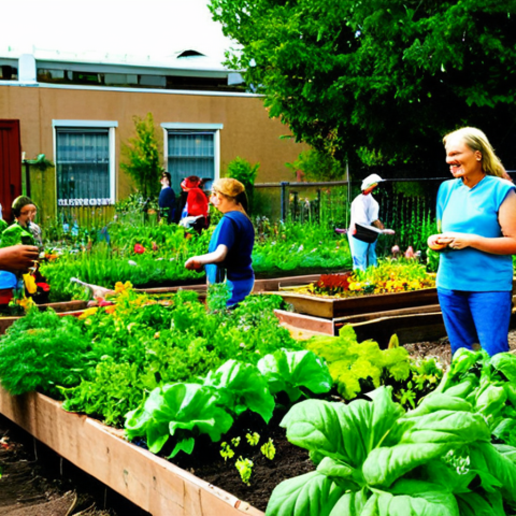 **Image Prompt 1: Community Garden** "A diverse group of fully clothed people, appropriate attire, tending a lush community garden in a sunny urban setting. Vegetables, flowers, and herbs are growing abundantly. Focus on smiling faces and collaboration.  Safe for work, perfect anatomy, natural proportions, vibrant colors, professional photography, family-friendly, modest."