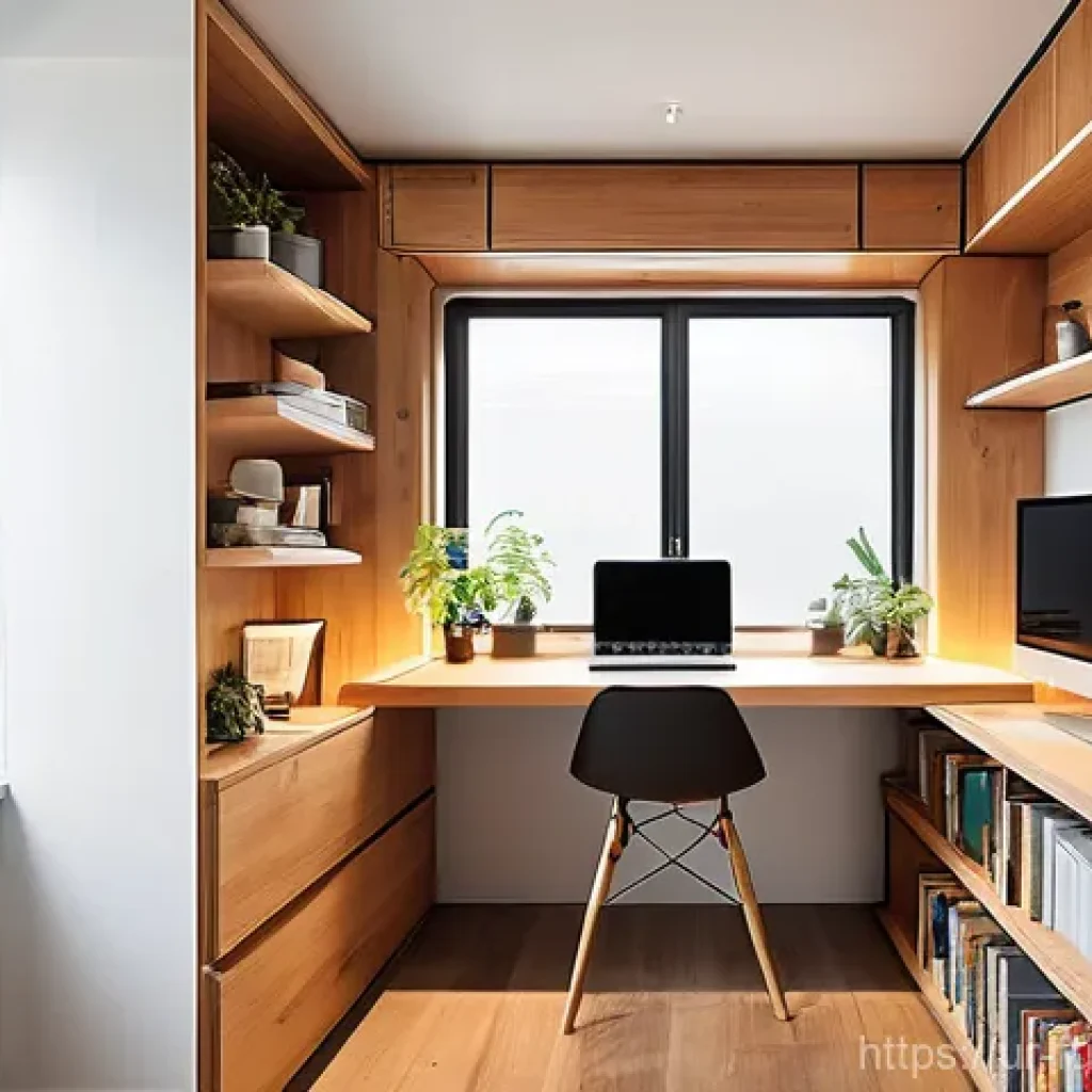 주거 혁신의 글로벌 성공 사례 - **A highly efficient and stylish micro-house interior.** The scene is brightly lit, showcasing a mod...