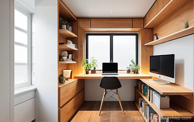 주거 혁신의 글로벌 성공 사례 - **A highly efficient and stylish micro-house interior.** The scene is brightly lit, showcasing a mod...