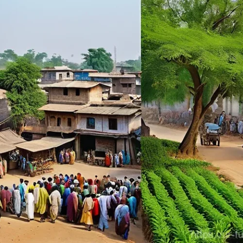 주거 공간의 변화  대도시와 소도시 비교 - **Urban vs. Rural Livelihoods: A Split-Scene Perspective**
    A split image creatively contrasting ...