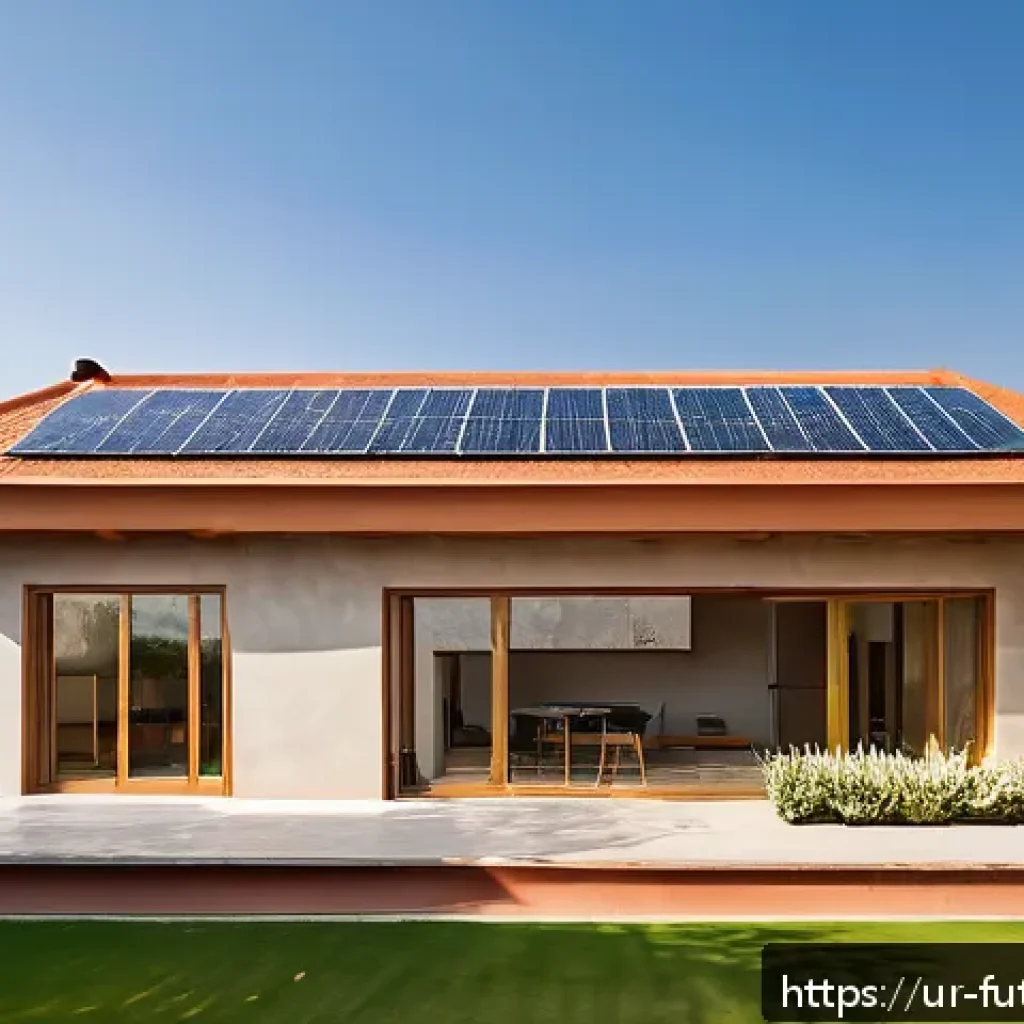 주택 디자인의 혁신과 지속 가능성 - A modern eco-friendly house rooftop featuring sleek solar panels absorbing bright sunlight, surround...