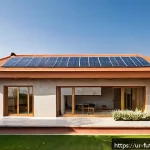 주택 디자인의 혁신과 지속 가능성 - A modern eco-friendly house rooftop featuring sleek solar panels absorbing bright sunlight, surround...