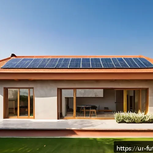 주택 디자인의 혁신과 지속 가능성 - A modern eco-friendly house rooftop featuring sleek solar panels absorbing bright sunlight, surround...